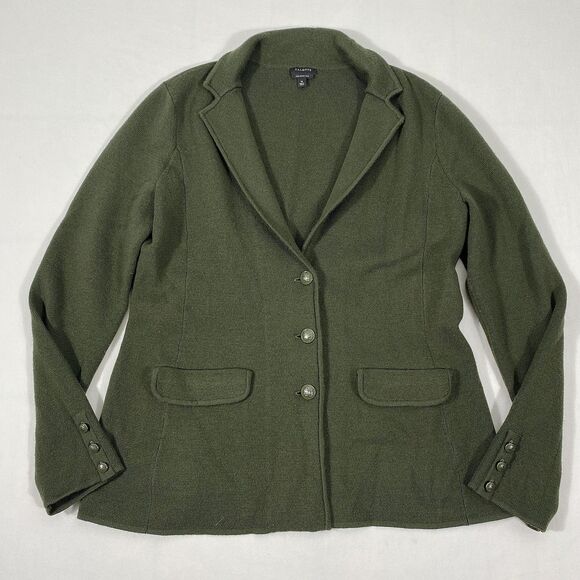 Talbots Merino Wool Cardigan Sweater Womens Medium Green Knit Jacket Grandpa - Picture 1 of 7